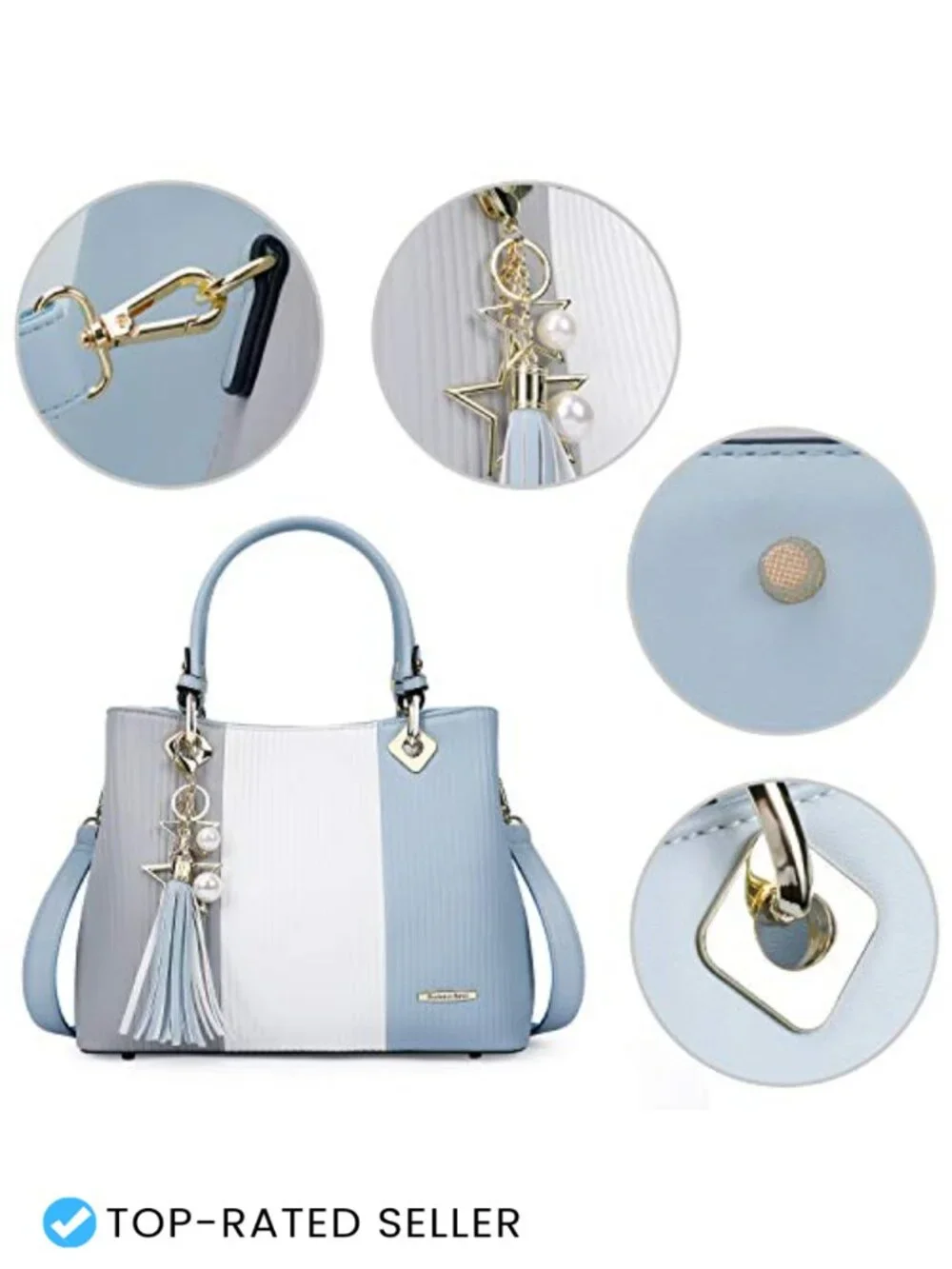 PU Leather Satchel Purse | Medium Top Handle Tote with Multiple Pockets,